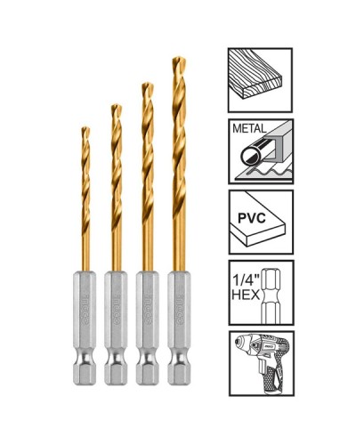 Τρυπάνια Μετάλλου HSS Με Υποδοχή 1 4" 1.5-4mm Σετ 4 Τεμαχίων AKD1401 Ingco