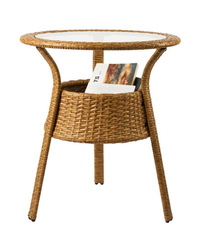 Eden Τραπέζι Στρογγυλό Wicker Με Τζάμι Φ60x68cm