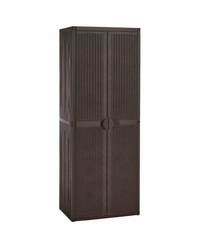 Gensini Δίφυλλη Ντουλάπα PVC Με Ράφια Rattan Style Dark Brown 172x65x45cm