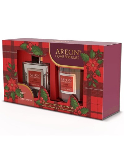 Areon Home Perfumes Σετ Αρωματικό Χώρου Με Sticks Με Αρωματικό Κερί Apple   Cinnamon